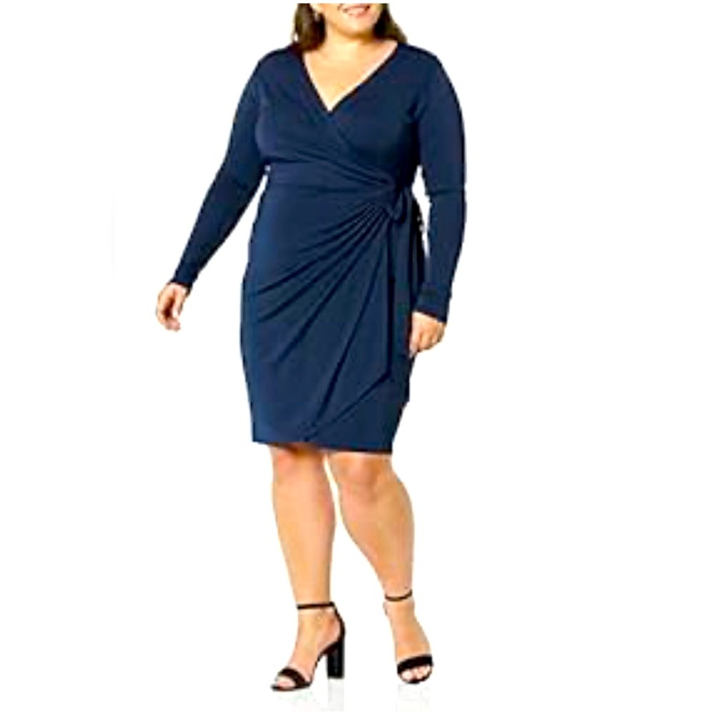 Effortless Elegance: Navy Blue Long Sleeve Classic Wrap Dress (Size XL)